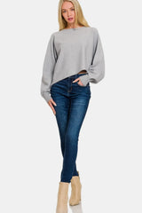 Zenana Asymmetric Hem Long Sleeve Sweater - kinko