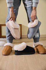 Faux Fur Round Toe Platform Slippers - kinko