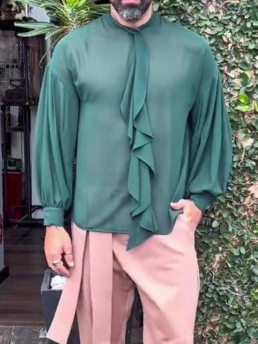 Men's Elegant Ruffled Long Sleeve Shirt - kinko