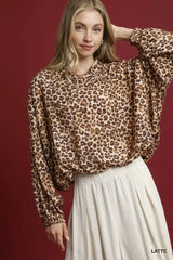 Umgee Leopard Print Balloon Sleeve Blouse - kinko