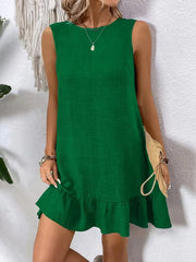 Ruffled Hem Round Neck Sleeveless Dress - kinko