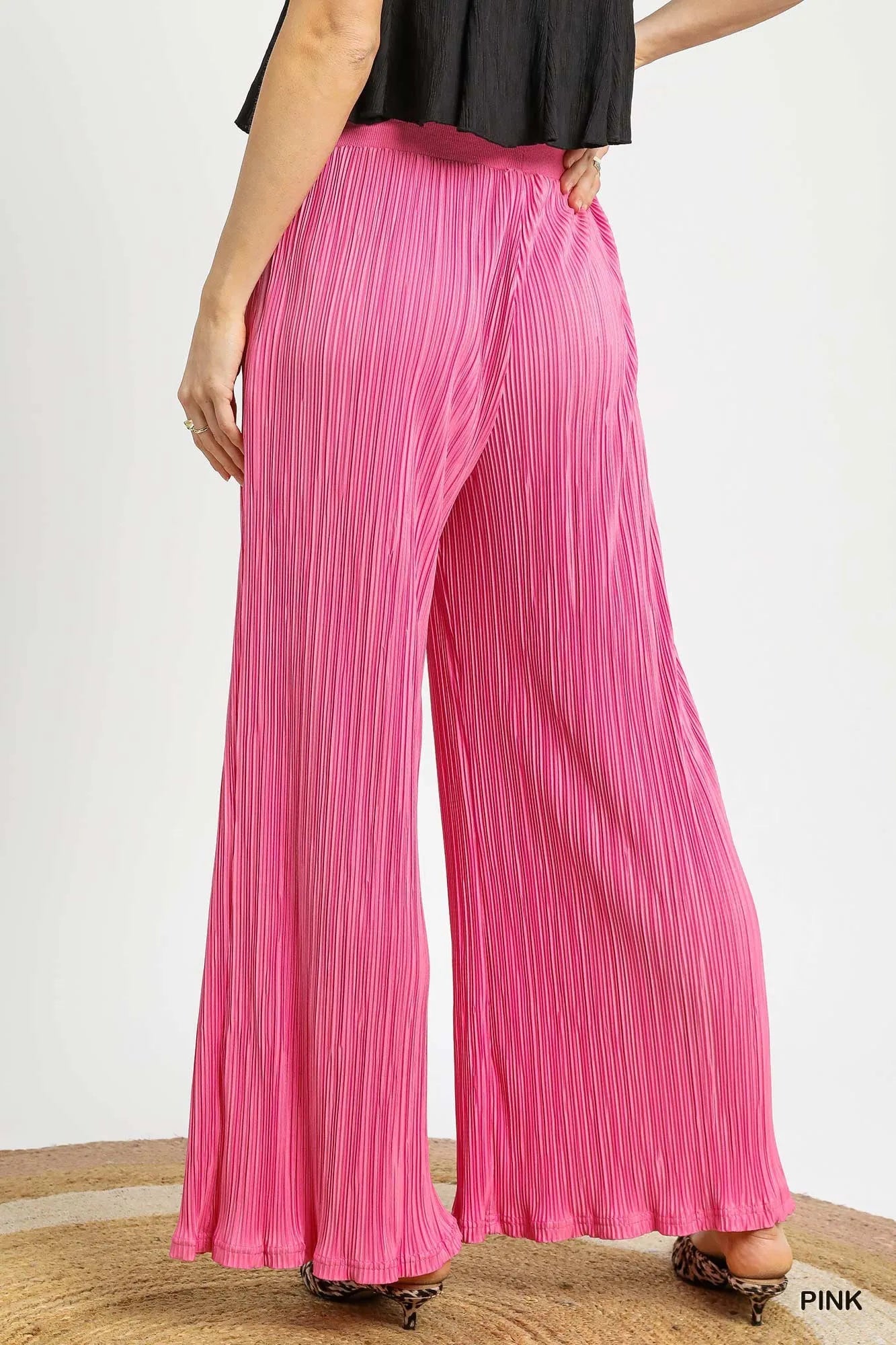 Umgee Wide Leg Textured Pants - kinko