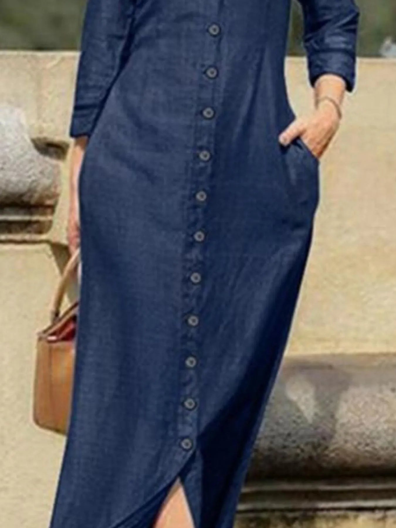 Full Size Button-Down Maxi Denim Dress Plus Size - kinko