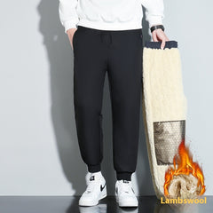 Graphene Warm With Velvet Casual Pants Fall Winter Men Plus Size Three-proof Lambswool Trousers