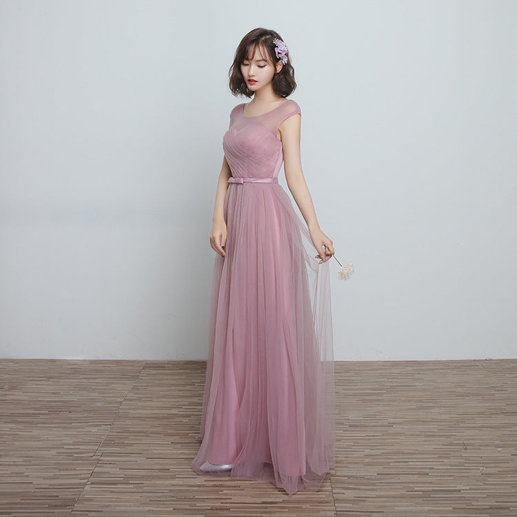 Bridesmaid Dress Long Cameo Brown Mesh Comfortable Thin Satin Bridesmaid Host Dinner Dress - kinko