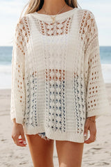 Hollow Out Drop Shoulder Sweater - kinko