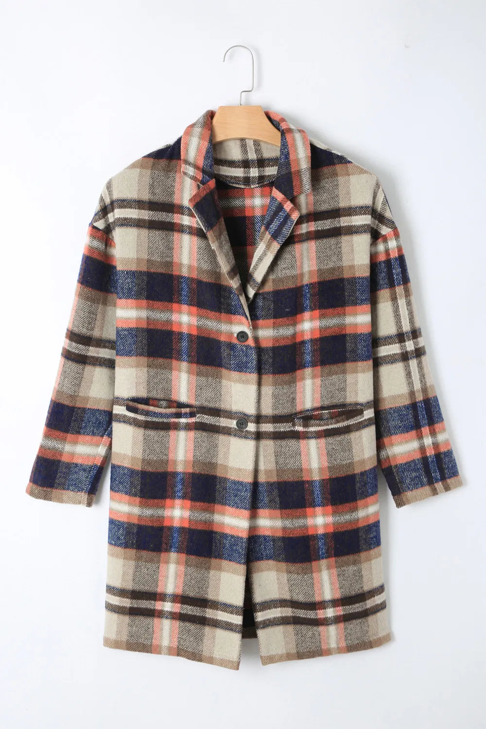Plaid Longline Jacket with Pockets - kinko