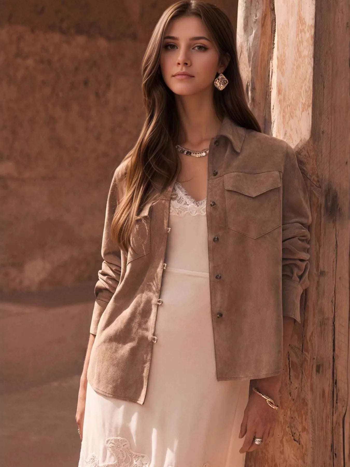 Button Front Long Sleeve Jacket - kinko