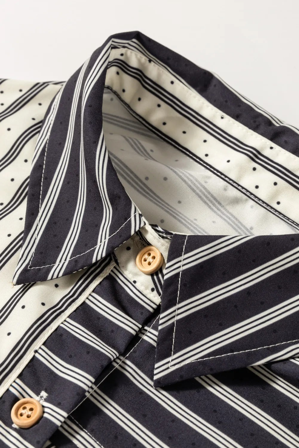 Black Stripe 2-tone Patchwork Half Buttons Chest Pockets Casual Blouse - kinko