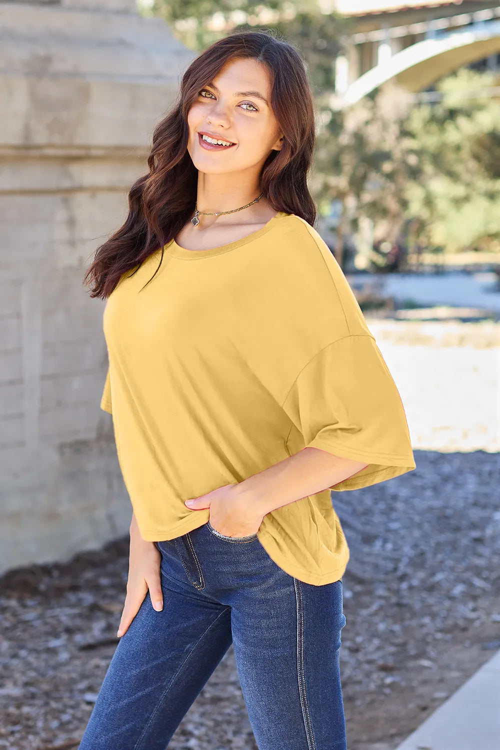 Basic Bae Bamboo Full Size Round Neck Drop Shoulder T-Shirt - kinko