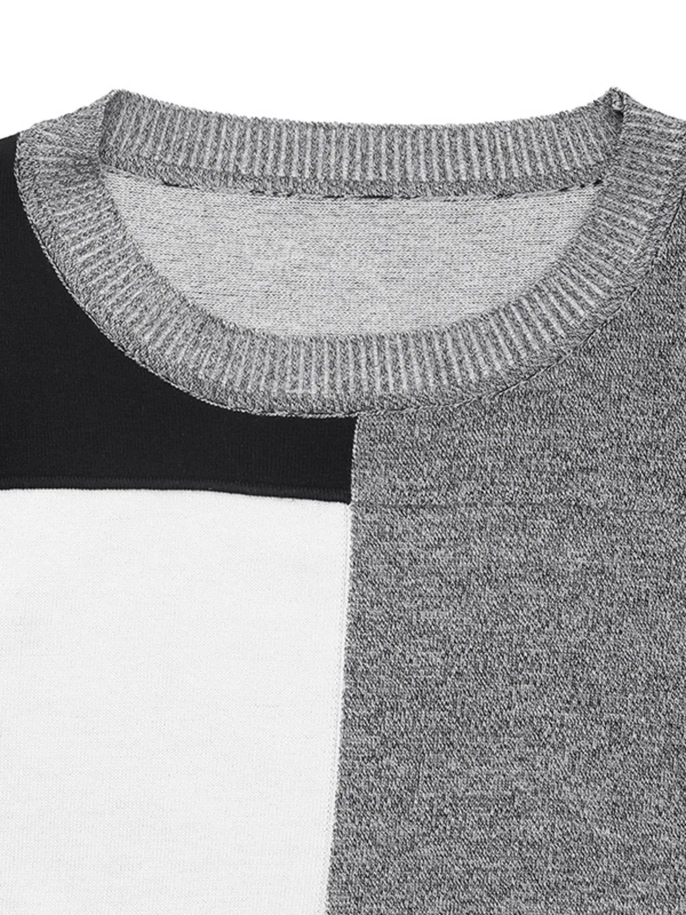 Color Block Knit Long Sleeve Sweater - kinko