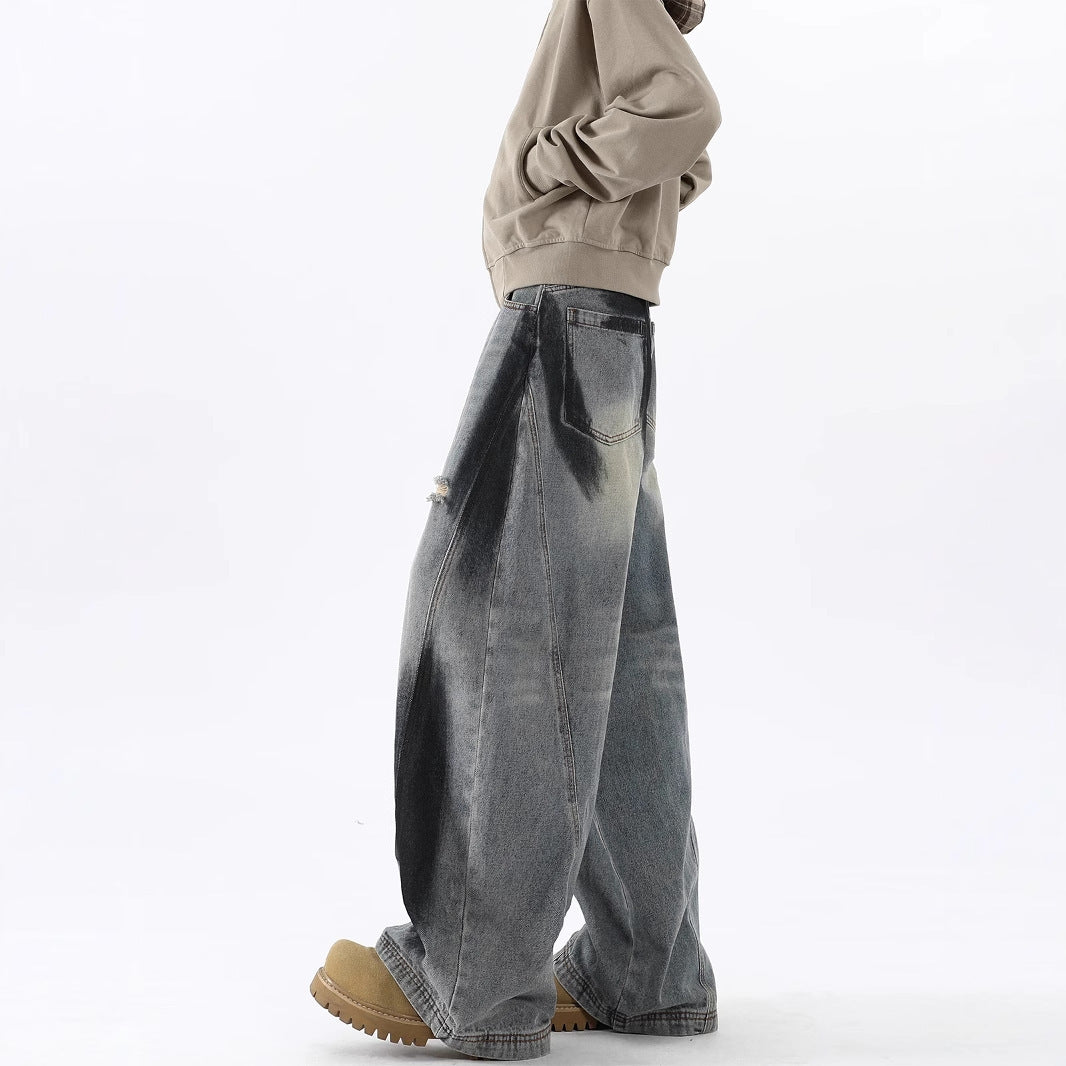 Men's American-style Splash-ink Ripped Machete Jeans - kinko
