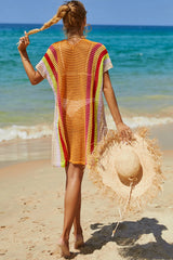 Angel Wings Openwork Striped Slit Knit Cover Up - kinko