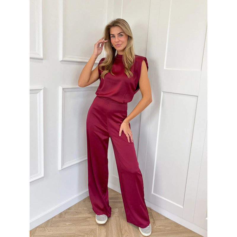 Backless Evening Dress Jumpsuit Solid Color Casual Straight Pants - kinko