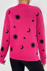 Graphic Mock Neck Dropped Shoulder Sweater - kinko