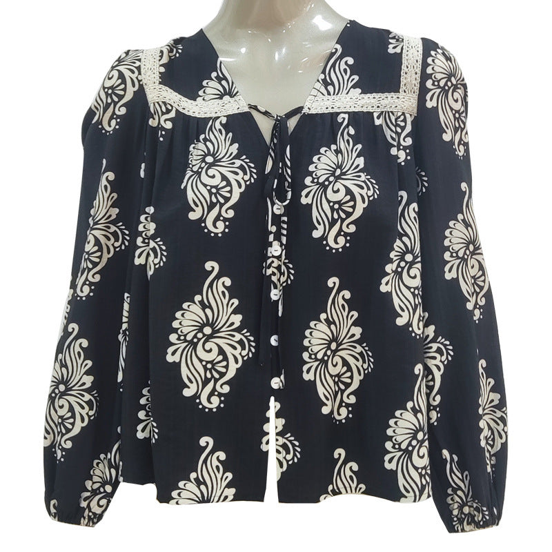 Women's Long-sleeved Printed Cotton Shirt - kinko
