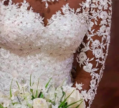 Long Sleeves Mermaid White Wedding Dress - kinko