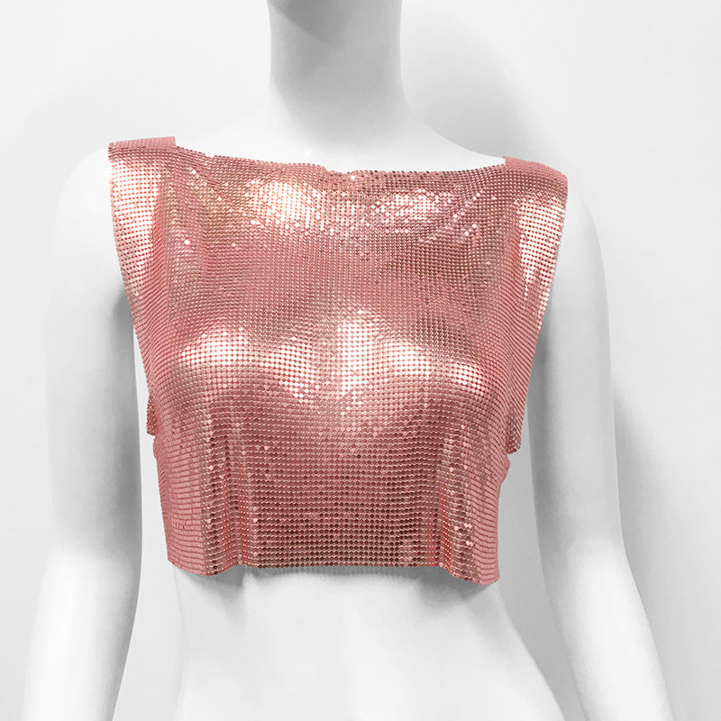 Women's Metal Sequins Top Sweet And Spicy Style Vest - kinko
