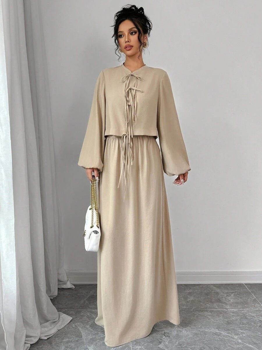 Vintage Artistic Long Sleeve Suspender Dress Suit Female Spring - kinko