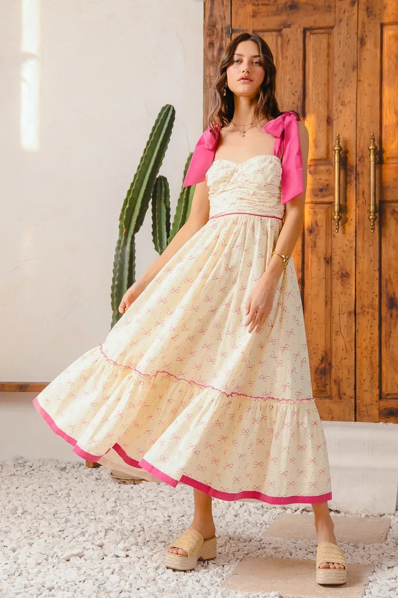 SO ME Ribbon Flowy Maxi Dress with Contrast Trim - kinko