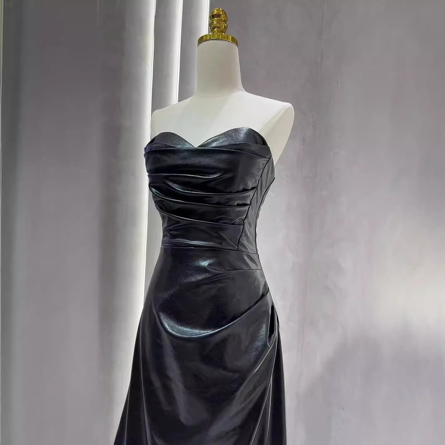 Off-the-shoulder Tube Top Leather Skirt Evening Gown - kinko
