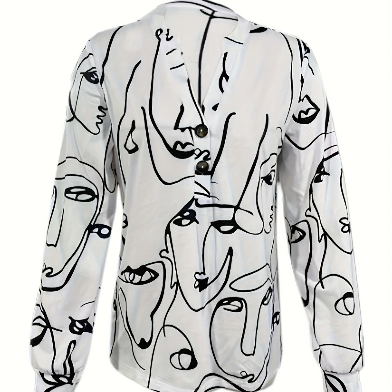 Women's V-neck Fashionable Button Printed Long Sleeved Shirt Top - kinko