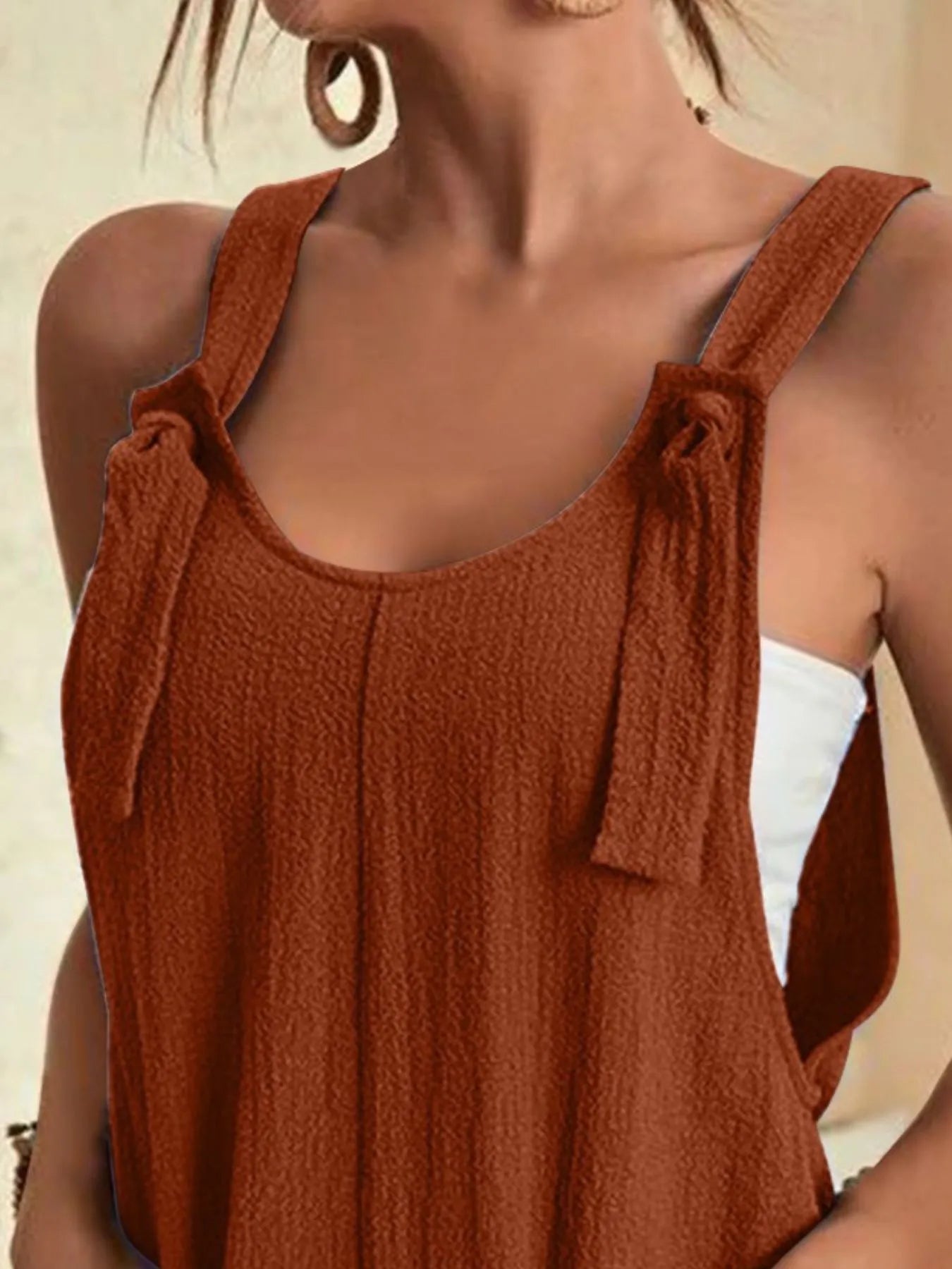 Full Size Knot Strap Romper with Pockets Plus Size - kinko