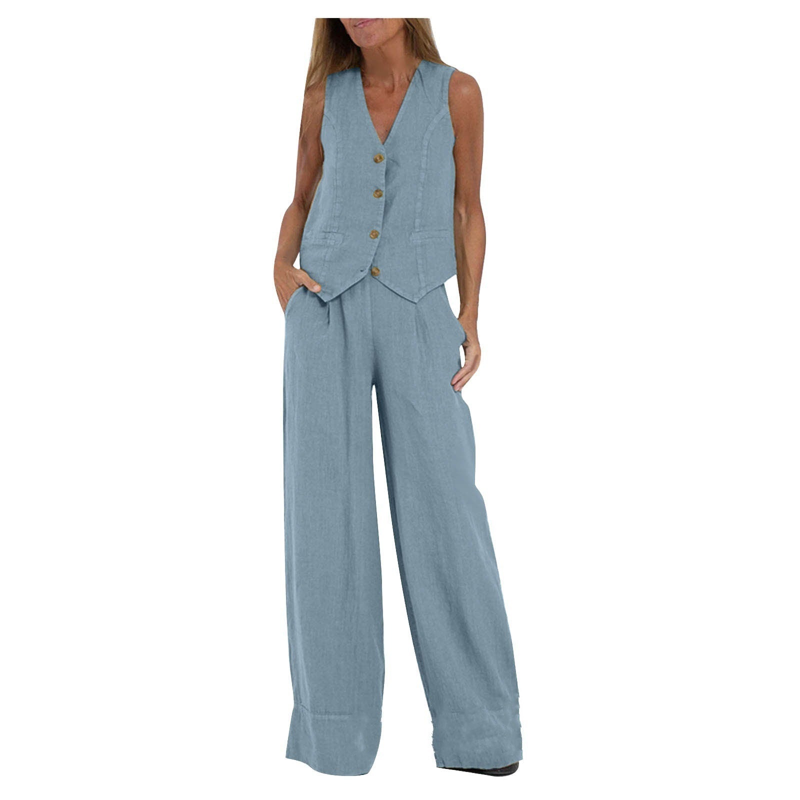 Hot Selling New Trendy Patchwork Vest & Pants Set - Breathable Linen Casual Outfit - kinko