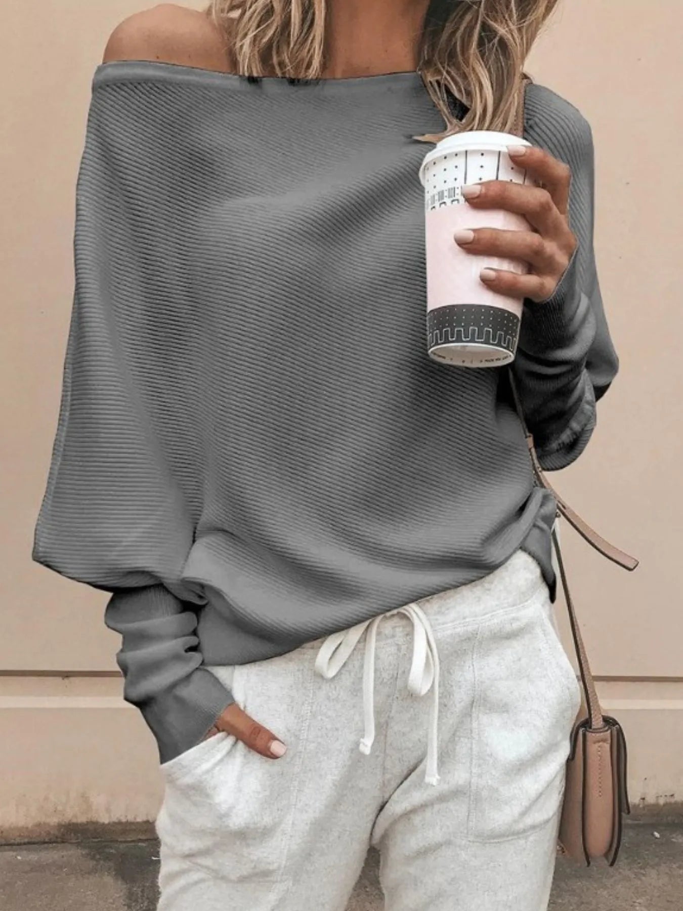 Full Size Single Shoulder Ribbed Knit Top Plus Size - kinko