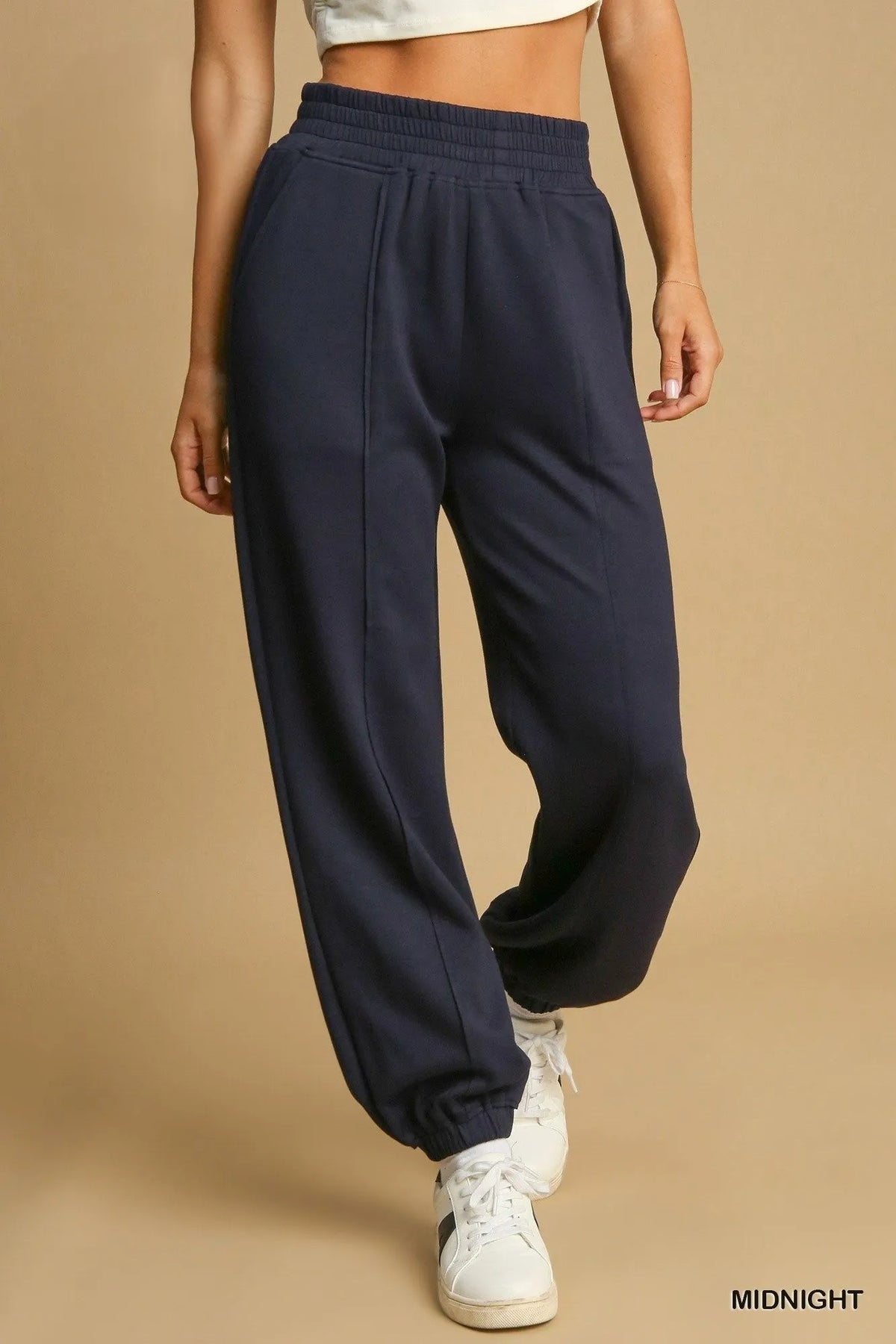Umgee Drawstring Jogger Pants with Front Seam Detail - kinko