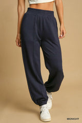 Umgee Drawstring Jogger Pants with Front Seam Detail - kinko