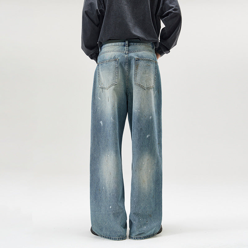 American-style Splash-ink Washed Loose Jeans - kinko