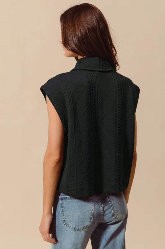 SO ME Cable Quilting Stitch Button Up Knit Vest - kinko