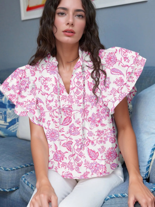 Bluse mit Schmetterlingsärmeln und Blumenmuster