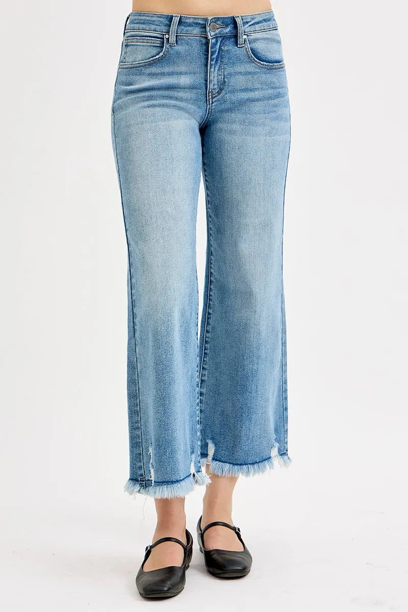 RISEN Full Size Mid Rise Crop Wide Leg Jeans Plus Size - kinko