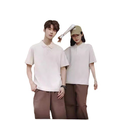 Solid Color Polo Collar Polo Shirt Hong Kong Style Loose Short Sleeve - kinko