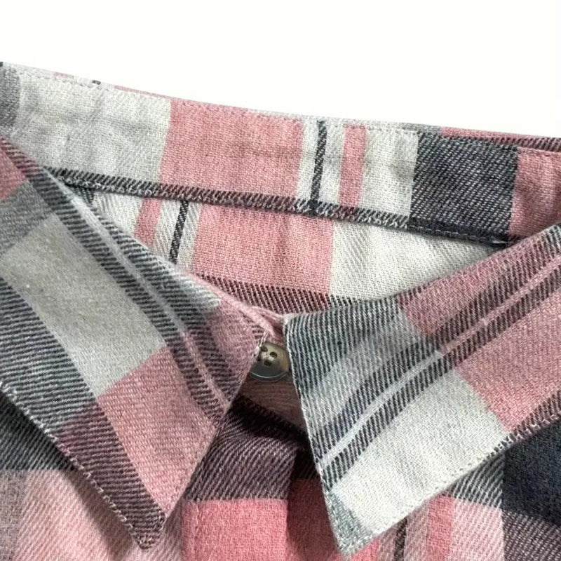 Women's Casual Plaid Long Sleeve Shirt - Button-Down Top With Chest Pocket, Classic Lapel Collar For Office & Weekend Wear - kinko