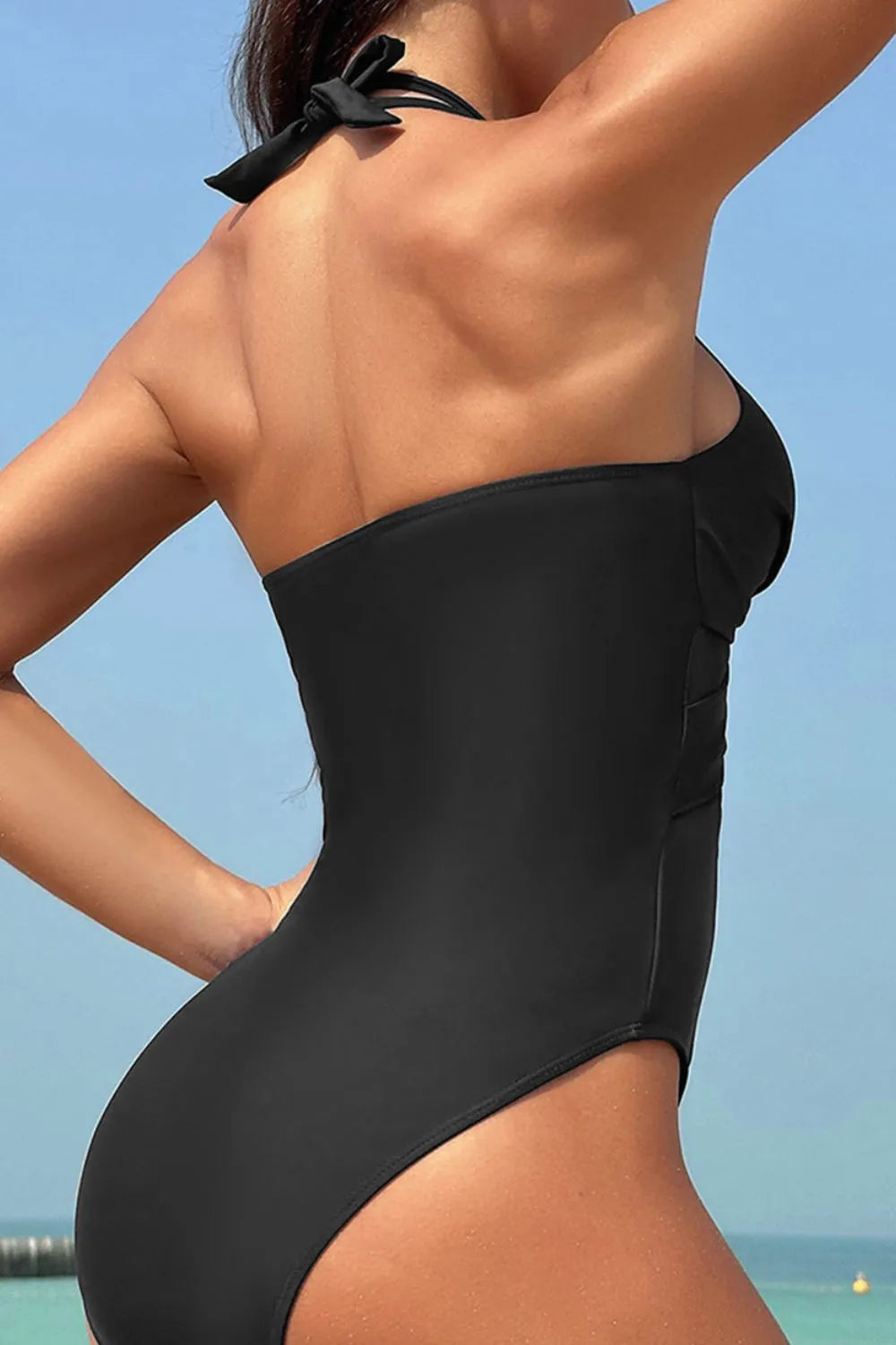Crisscross Halter Neck One-Piece Swimwear - kinko