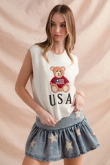 SO ME Teddy Bear Wearing An American Flag With Usa Embroidered Sweater Vest - kinko