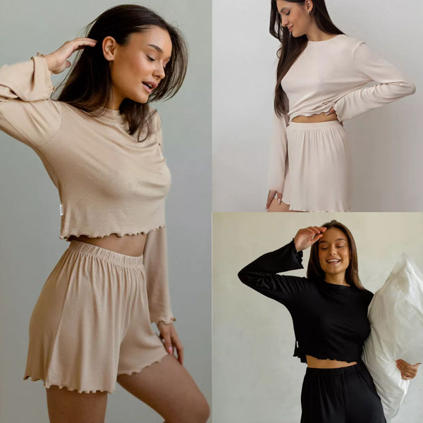 Langarmshorts Modal Herbst und Winter Rundhals Zweiteilige Homewear