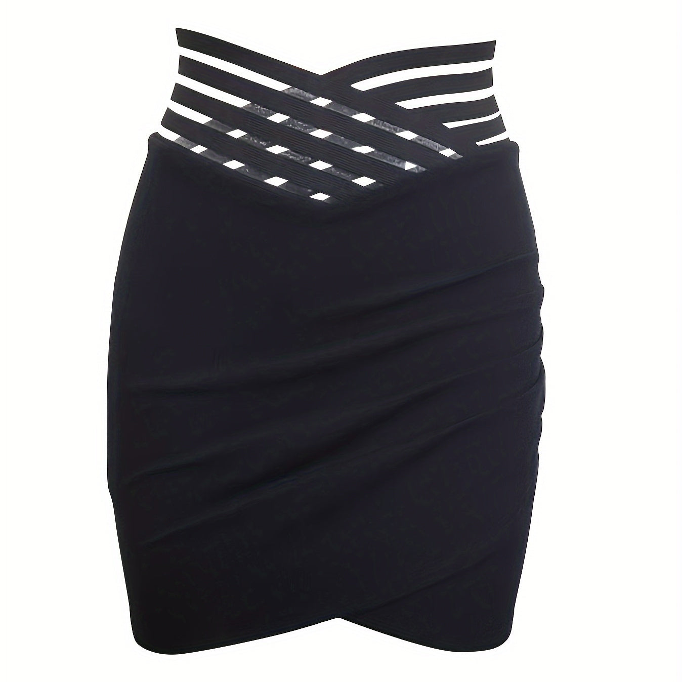 Ladies' Solid Color Fashionable Versatile Cross Hollow Asymmetric Hem Skirt - kinko