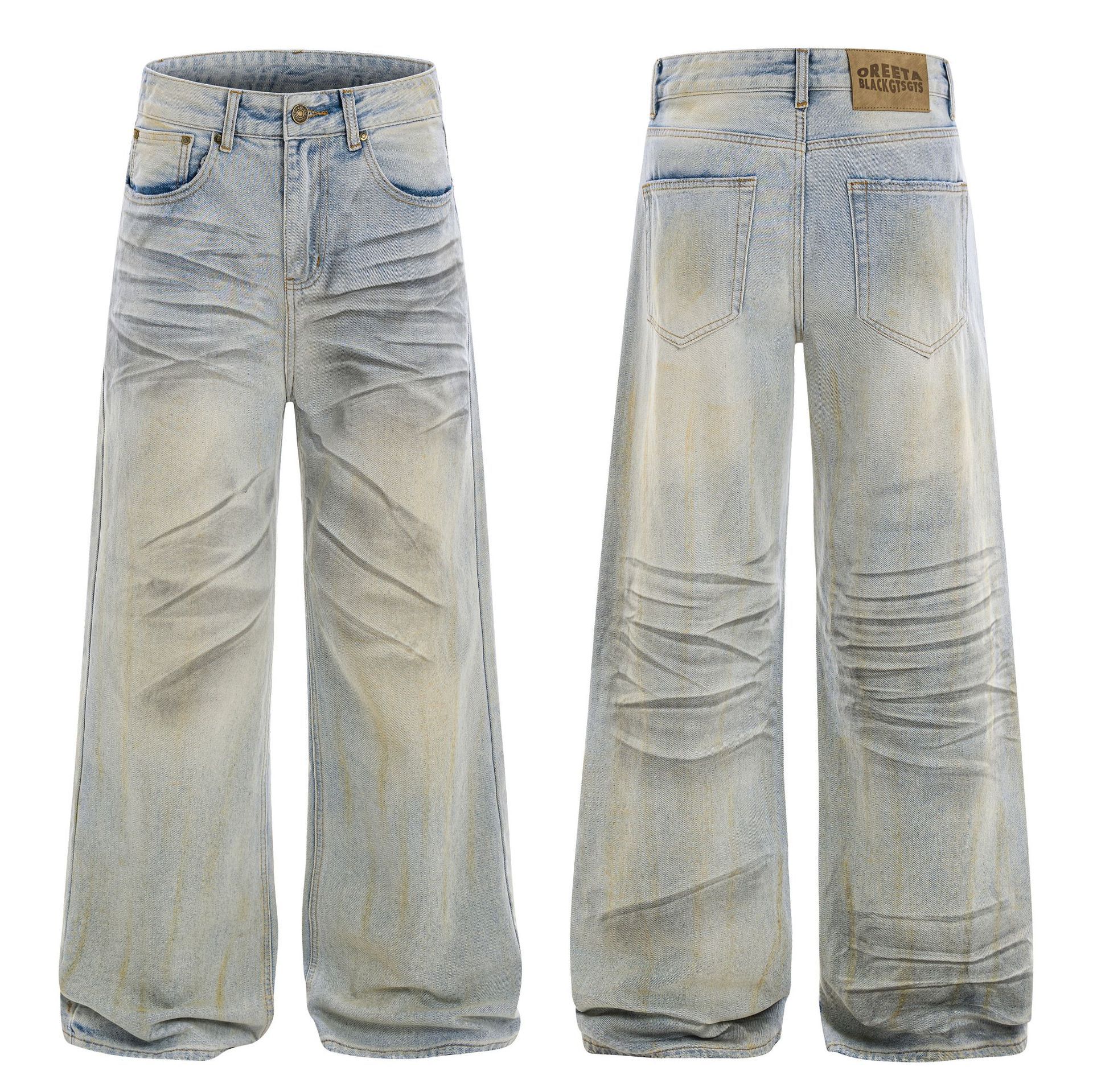 American High Street Waste Soil Wind Splash Ink Worn Jeans - kinko