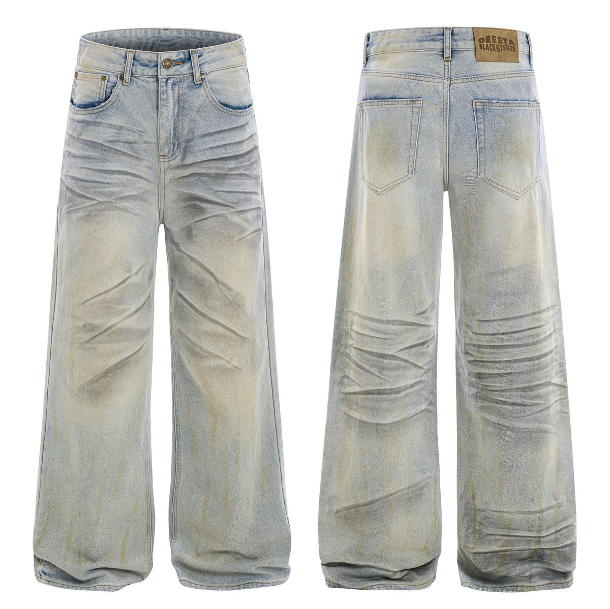American High Street Waste Soil Wind Splash Ink Worn Jeans - kinko