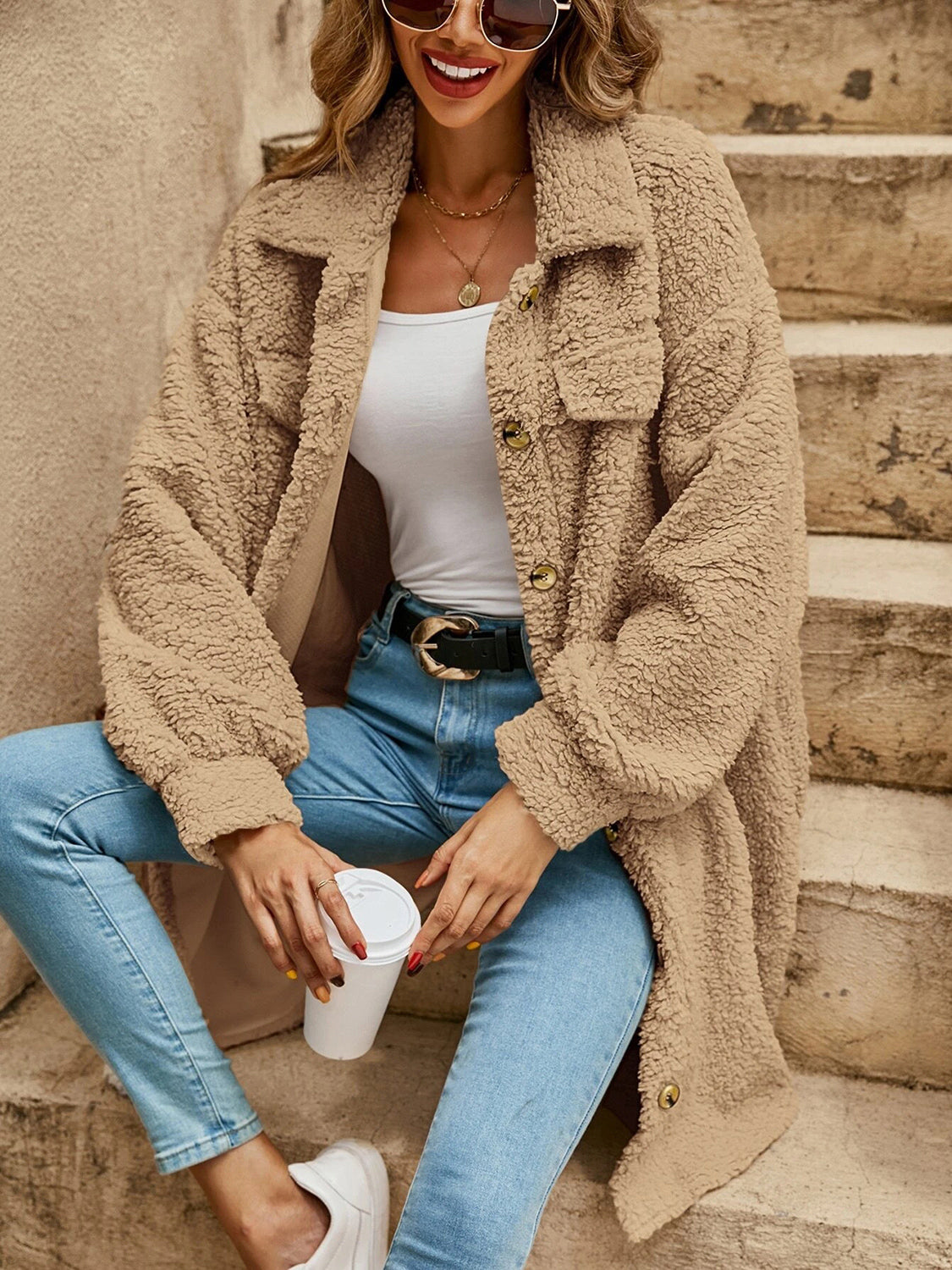 Collared Button Down Coat - kinko