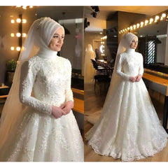 Long Sleeve White Dignified Wedding Dress - kinko
