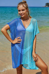Angel Wings Openwork Contrast Slit Knit Cover Up - kinko