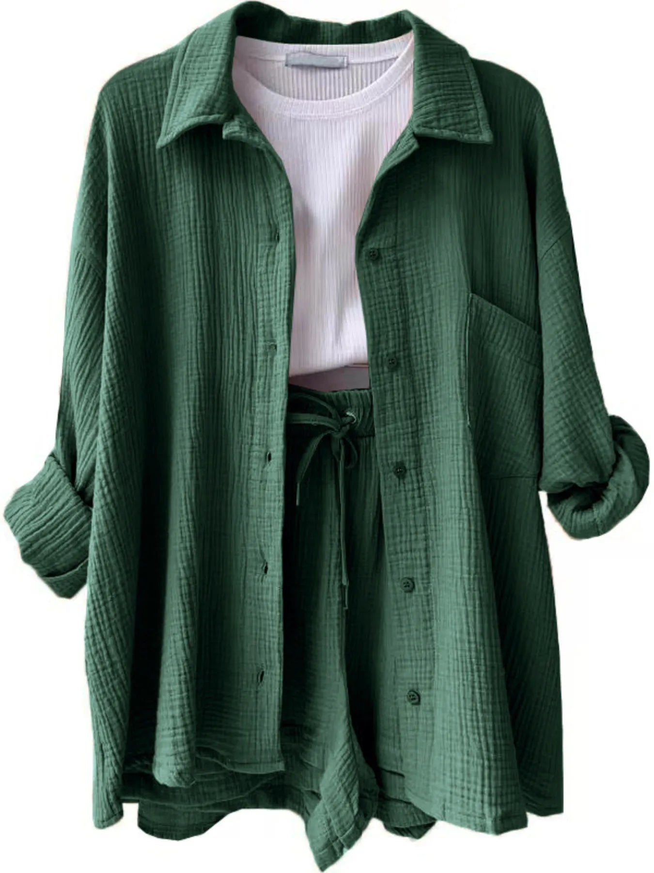 Button Up Shirt and Shorts Set - kinko