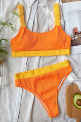 Color Block Scoop Neck Bikini Set - kinko