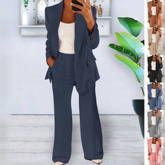 Ins Button Casual Suit Fashion Long-sleeved Lapel Blazer Jacket And Slim-fit Pocket Trousers For Women Clothing - kinko