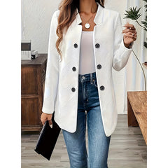 Women's Casual Business Open Front Cardigan Coat Long Sleeve Notch Collar Office Blazer Jacket - kinko